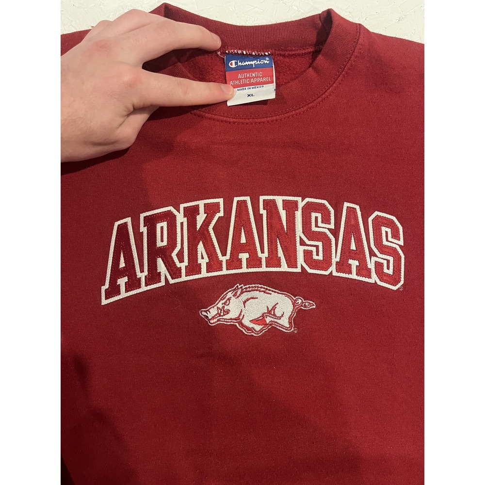 Vintage Champion‎ Arkansas Razorbacks Embroidered Crewneck Sweatshirt Youth XL - Picture 7 of 11